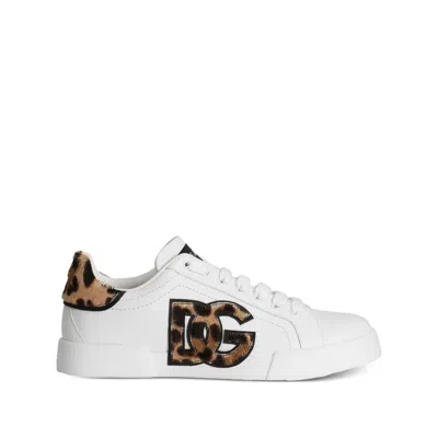 Dolce & Gabbana Women Portofino Letaher Light Strobel Sneakers In White