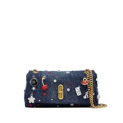 Marc Jacobs Minithe Trinket Charm Denim Dual-chain Crossbody Bag In Black