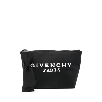 Givenchy Bow-detailed Logo Clutch Bag In Black
