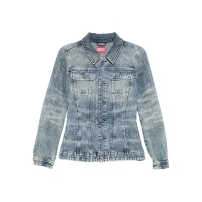 Diesel Fitted Jacket In Lasered Cotton-hemp Denim In Blue