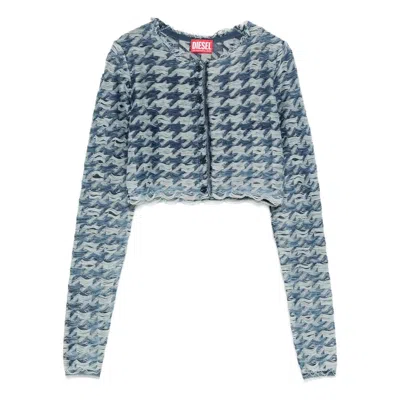 Diesel Long Sleeve Cropped Houndstooth Top In Blue