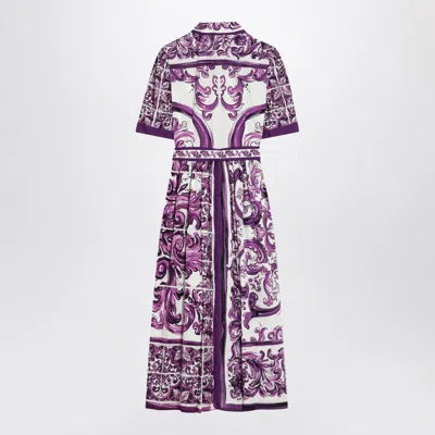 Dolce & Gabbana Poplin Shirt Dress With Maiolica Print In Purple
