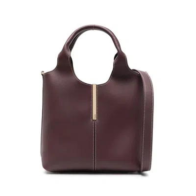 Tod's Leather Mini Tote Bag With Branded Metal Bar Accessory In Burgundy