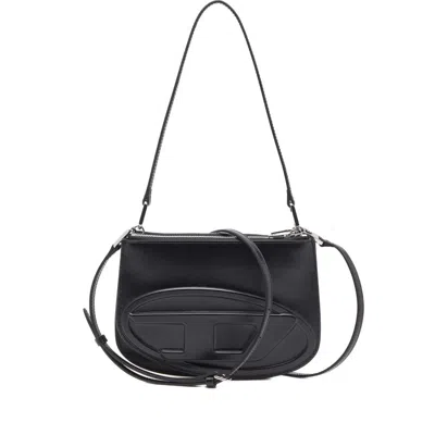 Diesel 1dr 20. Twin Shoulder Bag In Black Leather In Black