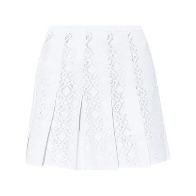 Givenchy Pleated Pointelle Knit Skirt With Ribbed Waistband In White