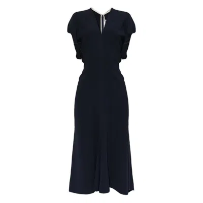 Victoria Beckham Blouson Detail V-neck Midi Dress Clothing In Black