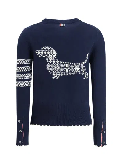 Thom Browne Holiday Hector Long-sleeve Crew-neck Jumper In Blue