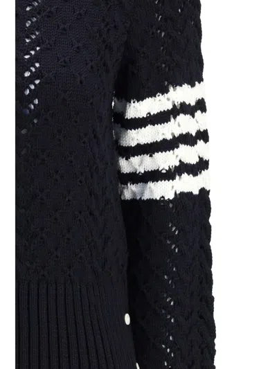 Thom Browne Cable-knit Pointelle-stitch Jumpers In Blue