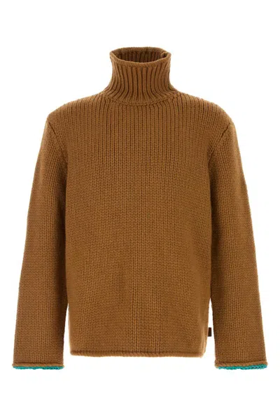 Loewe Mens Tan Turtleneck Knitted Wool Sweater In Brown