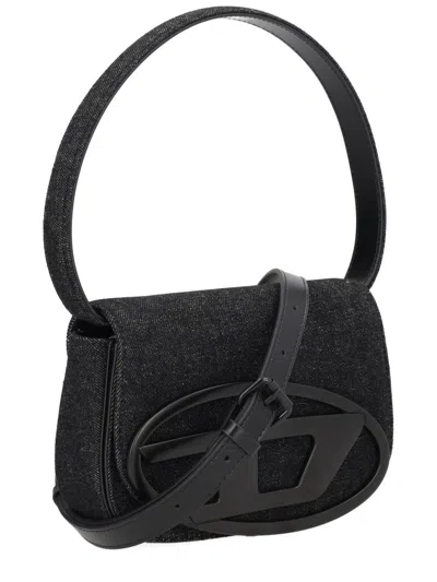 Diesel 1dr Shoulder Bag In Denim Color Black In Black