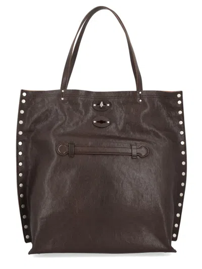 Zanellato Shoulder Bag With Studded Accents And Dual Handles In Brown