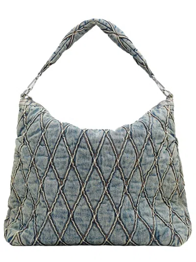 Diesel Charm-d-large Hobo In Argyle Quilted Denim In Gray