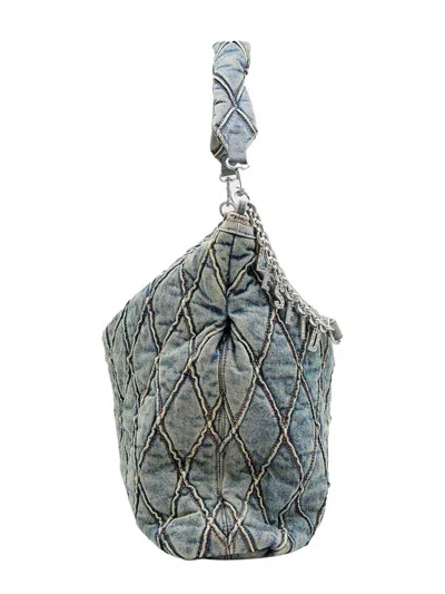 Diesel Charm-d-large Hobo In Argyle Quilted Denim In Gray