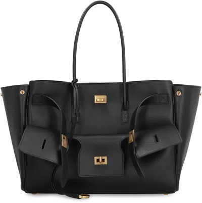 Balenciaga Carry All Bel Air Media Leather Handbag In Black