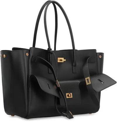 Balenciaga Carry All Bel Air Media Leather Handbag In Black