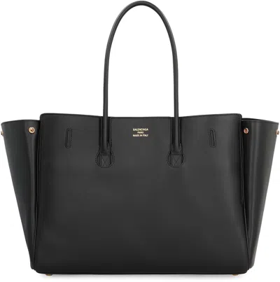 Balenciaga Carry All Bel Air Media Leather Handbag In Black