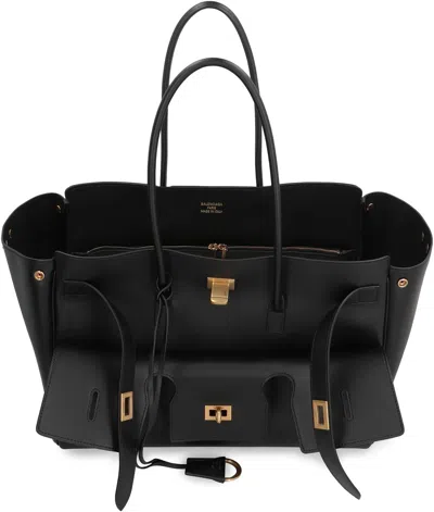 Balenciaga Carry All Bel Air Media Leather Handbag In Black