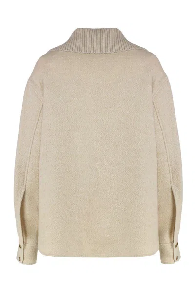 Moncler Jacket Shirt In Mixed Wool In Neutral