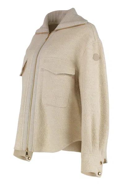 Moncler Jacket Shirt In Mixed Wool In Neutral