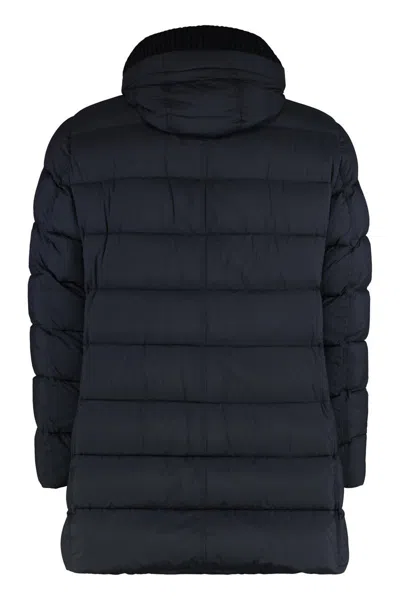Herno Hooded Techno Fabric Down Jacket In Blue