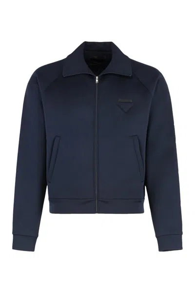 Prada Tech Fabric Sweatshirt With Raglan Sleeves In Blue
