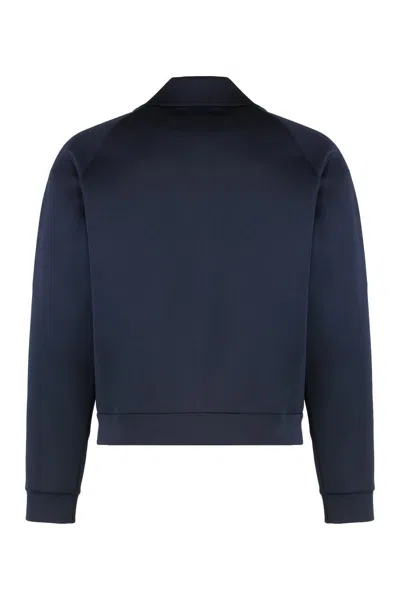 Prada Tech Fabric Sweatshirt With Raglan Sleeves In Blue