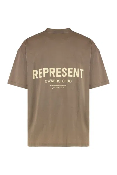 Represent Brown T-shirt With Logo On The Front And Maxi Logo On The Back In Cotton Man In Brown