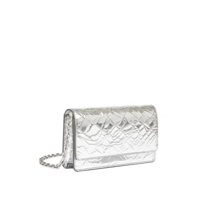 Maison Margiela Textured Foldover Chain Wallet In Metallic