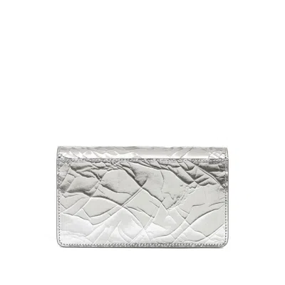Maison Margiela Textured Foldover Chain Wallet In Metallic