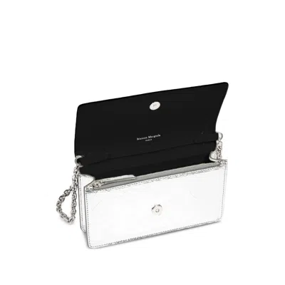 Maison Margiela Textured Foldover Chain Wallet In Metallic