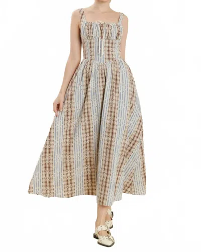 Aureum Plaid And Striped Midi Dress In Eggshell In White