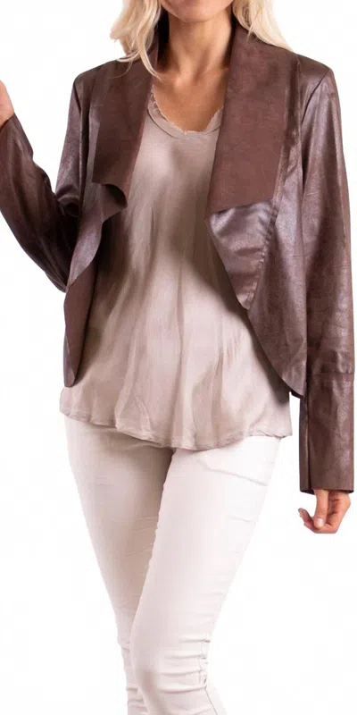 Gigi Moda Sistine Vegan Leather Drape Front Cropped Open Jacket In Brown In Brown