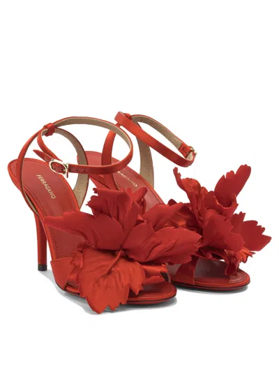 Ferragamo 90mm Flower-embellished High-heel Sandals In Red