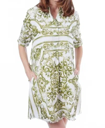 Dizzy Lizzie Chatham Dress In Green/ White Tile Print In Multi
