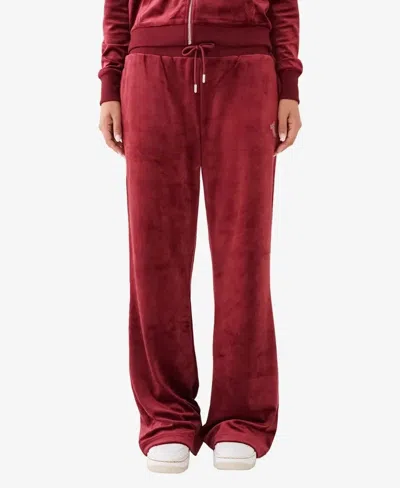 True Religion Velour Track Pant Womens Red Drawstring Waist Straight Leg Fts1067 In Burgundy