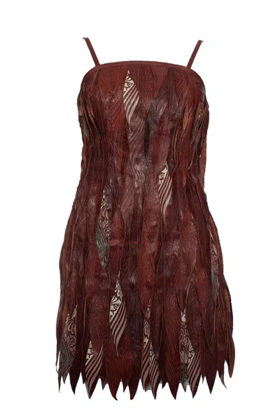 Diesel Black Gold Lasercut Leather Dress In Burgundy