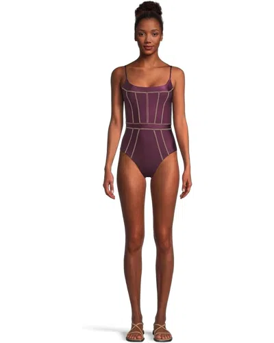 Becca Color Sheen Makenna Corest Swimsuit Womens Purple Satin One Piece Red354 In Pattern