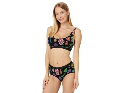 Meundies Bra Women Black Shroomin Print Stretch U-neck Pullover Beach Erk1019 In Black