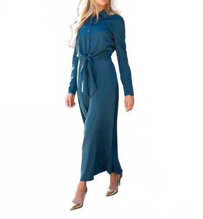 Adina Las Vegas Button Down Tie Top Dress In Teal In Blue