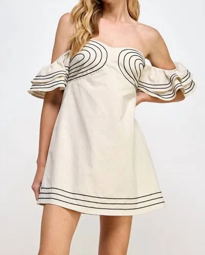 Strut & Bolt Off Shoulder Embroidered Linen Mini Dress In Ecru In White