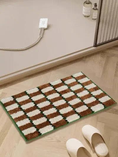 Proxxi Retro Checker Bath Rug, Machine-washable, Ultra Soft & Absorbent - Brown In Brown
