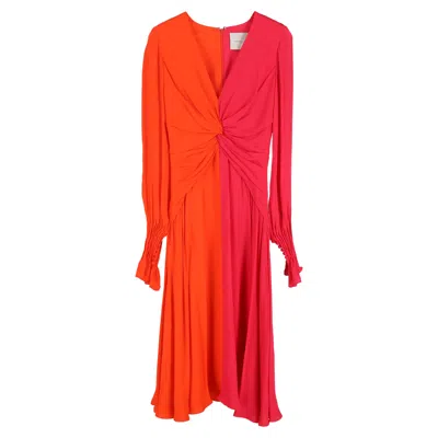 Carolina Herrera Bicolor Midi Dress In Multicolor Silk In Red