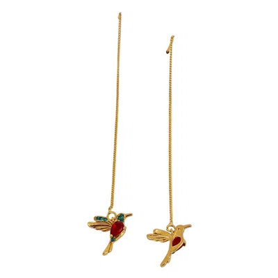 Sohi Women's The Pajaro Threader Earrings - Ruby Red & Emerald Green In Gold