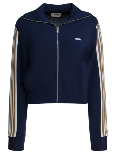 Autry Zippered Sweatshirt Featuring Front Pockets In Blue