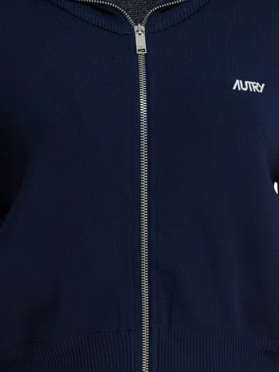 Autry Zippered Sweatshirt Featuring Front Pockets In Blue