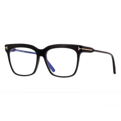 Tom Ford Eyeglasses Square Full Rim, Shiny Teal Frame And Blue Light Block Lenses Lens Ft5768-b056 In Black