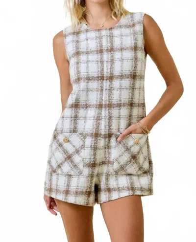 Day + Moon Crossed My Mind Tweed Romper In Ivory And Mocha In Neutral