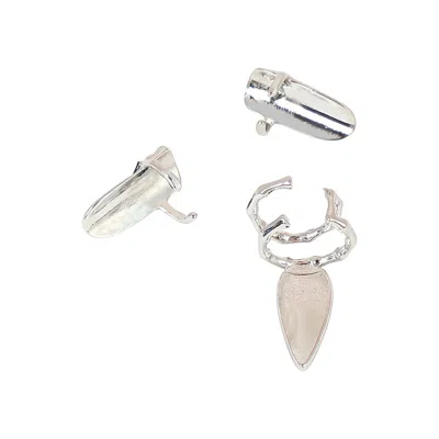 Sohi Women's The Bijou-checks Nail Rings - Metallic Silver (set Of 3) In Silver