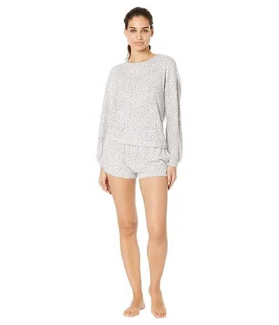 Splendid Short Set Womens Heather Gray Stretch Blouson Long Sleeve Jdm1047 In Gray