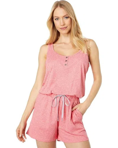 Thrive Societe Henley Romper Women's Heather Coral Reef Sleevless Jdm592 In Multi